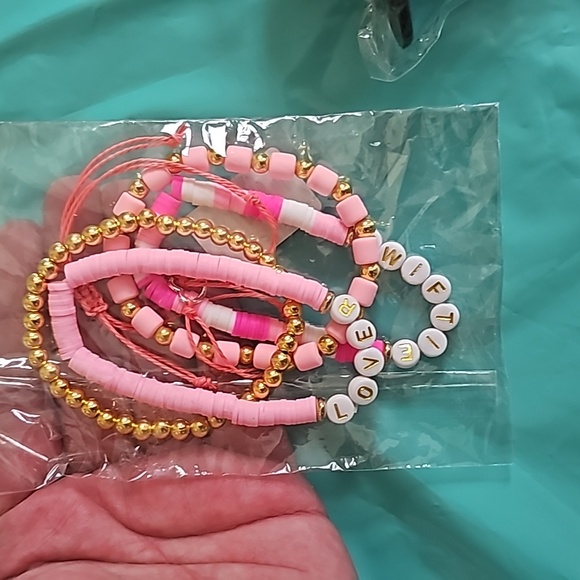 3 items, Pink crystal earrings, rainbow hair clip, Taylor Swift bracelets - Picture 10 of 16